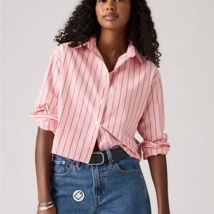 Levi's Pink Striped Cropped Button Down Shirt NWT
